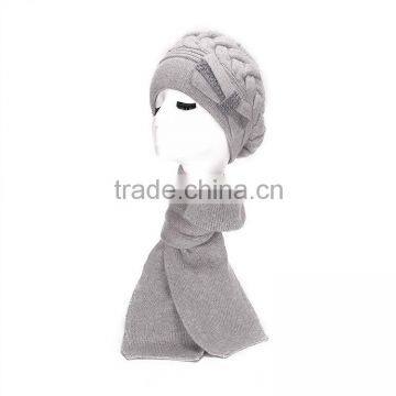 Women Classic Rabbit Hair Yarn Winter Beret Hat Cap and Scarf Set with bowknot