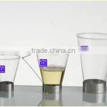 delicate transparent glass drinking cup with handle