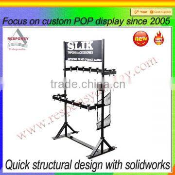 free standing simple design metal or wood display shelf with hooks