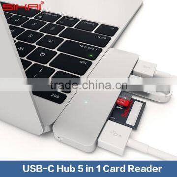 Premium 5 in 1 USB 3.0 Sharing USB C Combo Hub For New MacBook 12 Inch Chrome Book Pixel 2 Card Reader USB Hub