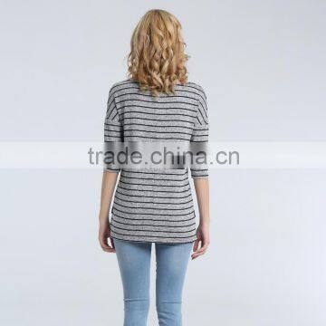 Women's Knit Striped Blouse With Hi-low Bottom Looking photo-6