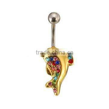 Belly Button Rings Medical stainless steel Body Piercing Fish Navel Rings with CZ