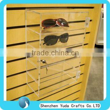 Customized 5 layers slatwall sunglass display case with lock, clear acrylic display box wholesale