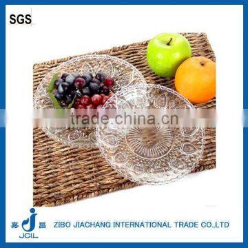 Embossed design round glass dish plate for fruit