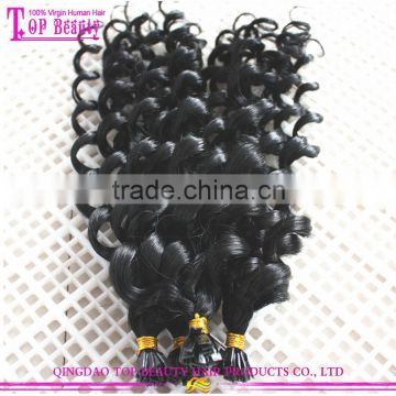 New fashion best quality 100% malaysian human hair cold spiral curly hair i tip fusion hair extension