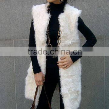 Korean fashion long style lamb fur vest for women