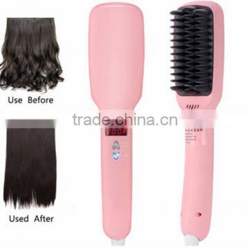 2016 CE FCC ROHS certification magic hair straightener brush with ceramic heating hair straightener brush LCD