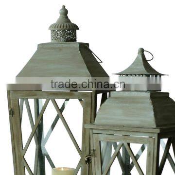 Wooden/Iron Lanterns With Wax Candle Set 2 Packing photo-3
