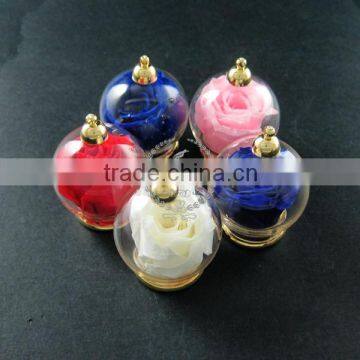 30mm round 14K light gold plated vial glass bottle dome with red,white,pink,blue,purple rose dry flower DIY charm supplies