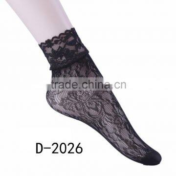 Patterned black nylon sexy fishnet ankle socks for women