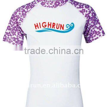 Children Flower Pattern and White Colour Short Sleeve Sun Protection UPF50+ Rash Guard