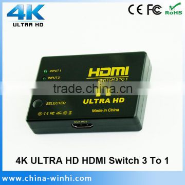 Ultra HD 4K 3 to 1 video switch for media player mini switcher