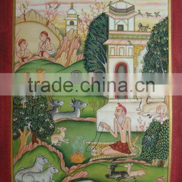 Vedic Holy man Hindu Monk Forest Yoga Meditation Ethenic Artwork miniature Painting