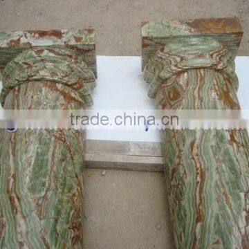 Polished DARK GREEN ONYX COLUMNS PILLARS CARVED TOP