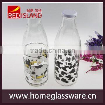 wholesale 1L glass milk bottle with printings