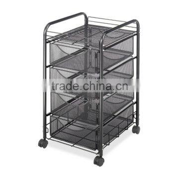 4 Tier Rolling Metal Mesh Storage Cart with Drawers file cabinet