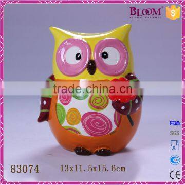 fashion unique design owl shape ceramic coin bank