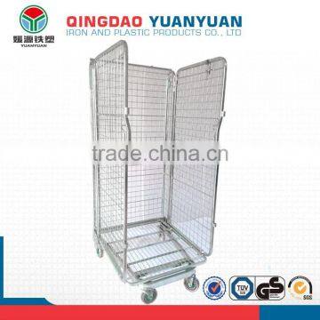 Logistics 3 Sided Logistics Roll Container Pallet Storage With Rollers Removable Metal Cage Table Trolley