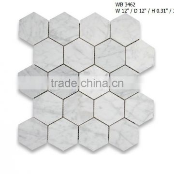 White Carrara Marble Hexagon Mosaic floor Tile