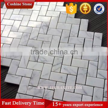 white marble herringbone mosaic tile