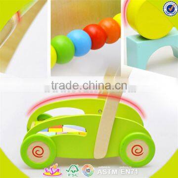 Wholesale Top Quality Wooden Baby Blocks Cart Toy Colorful Wooden Baby Blocks Cart Push Walker W16E027 photo-2