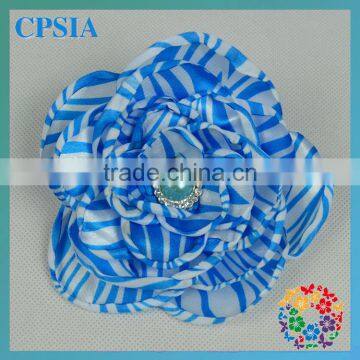 Factory Dircet Fancy Cheap Wholesale Turquoise Stripe Blue Satin Handmade Artificial Flower Many Colors