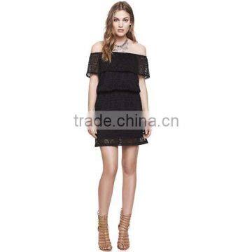 Woman Fashion Elegant Off The Shoulder Short Sleeve Black Lace Dress