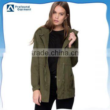 wholesale hooded thick army green wind breaker women winter jacket