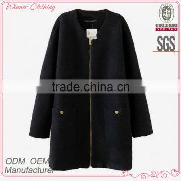 2015 new fashion office lady polyester wool golden zipper at front long straight women winter coats long down