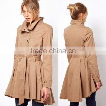 HAODUOYI Women Khaki Asymmetric Trim Single Button Dust Coat photo-2