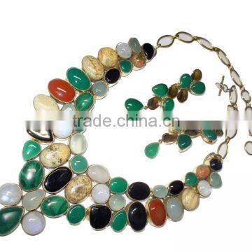 Multi-coloured Druzy Latest design stone necklace, Semi Precious stone jewelry