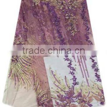 Shanghai Bestway Fashionable Shiny Textile Material Fabric French Lace Fabric Nice Tulle Lace With Sequins and Beads FL1395 photo-2