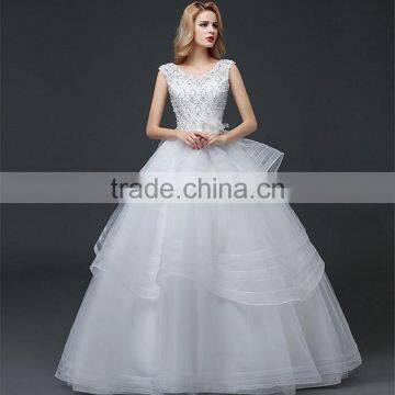 Cream Sleeveless A-line Tiered Wedding Dress Beaded Corchet Cut Out Back Crisscross Bride Grown photo-3