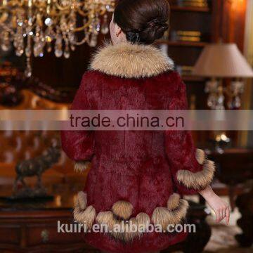Hot Selling Korean Real Rex Rabbit Fur Coat With Raccoon Fur Collar Low Price Pc-140 photo-6