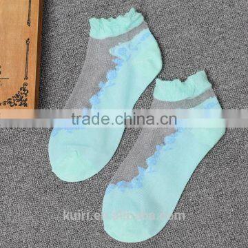 WS-46 Women Summer Novelty Transparent Grid Socks Glass Crystal Silk Cool Mesh Knit Sheer Soks photo-4