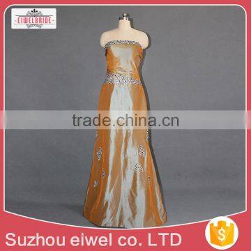 Orange Taffeta Strapless Long Evening Dress 2017