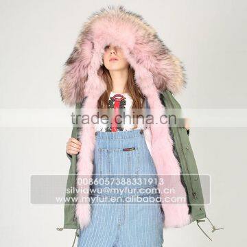 Myfur Plus Size Mini Parka With Fur Lining Luxury Colorful Raccoon Fur Hood photo-2