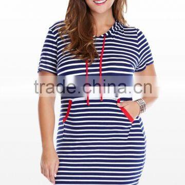 Classic Stripe Details Front Pocket Plus Size Dress,women Plus Size Clothing photo-2