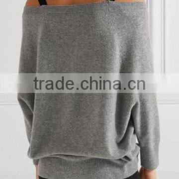 Custom Made Women Gray and Black Cashmere Off-Shoulder Cardigan With Black Shoulder Straps photo-3
