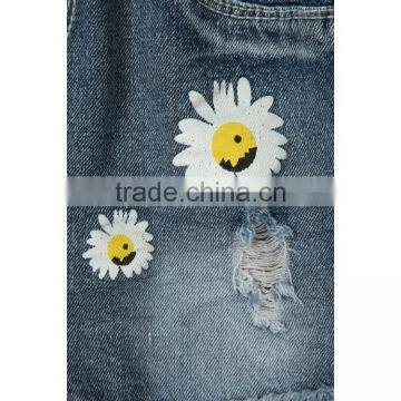 OEM Service Bulk Wholesale Sunflower Print Denim Baby Jeans With Fray Hem photo-5