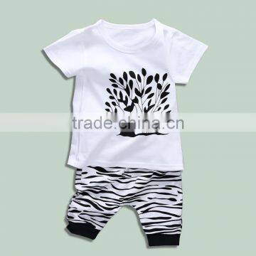 Wholesale summer cotton printing boys kids t shirt with pants set