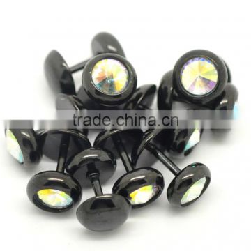 4PCs Cool 16 Gauge 316L Surgical Grade Steel Clear AB Color Rhinestone Fake Ear Plugs 12x8mm(1/2"x3/8"),Newest