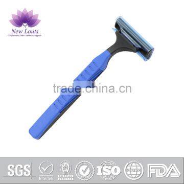 Blue Color Rubber Handle Disposable Twin Blade Razor For Lady