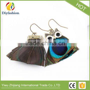 Hot Fashion Animal Jewelry Peacock Feathers Owl Earrings photo-3