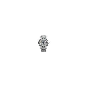 Classic Black Mechanical Mens Automatic Watch Skeleton With Blue Dial