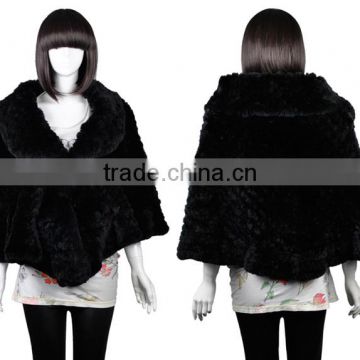 YR657 High quality genuine Rex rabbit fur shawl with collar~Drop shipping~