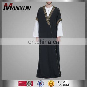 Casual Hot Sell Muslim Robe Black Embroidery Thobe Dubai Islamic Clothing For Men 2017