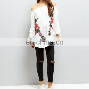 Ladies Floral Embroidered White Shoulderless Long Summer Tops (TP1761702) photo-2