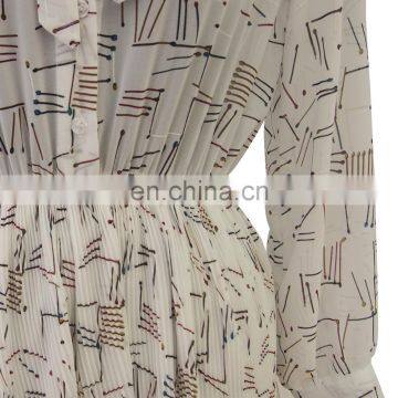 2016 Women Long Sleeve Geometry Print Shirt Dress With Tie photo-3