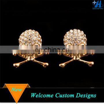 Outstanding Hip Hop Rock Punk Pierced Gold Plated Skull Earrings with Rhinestone